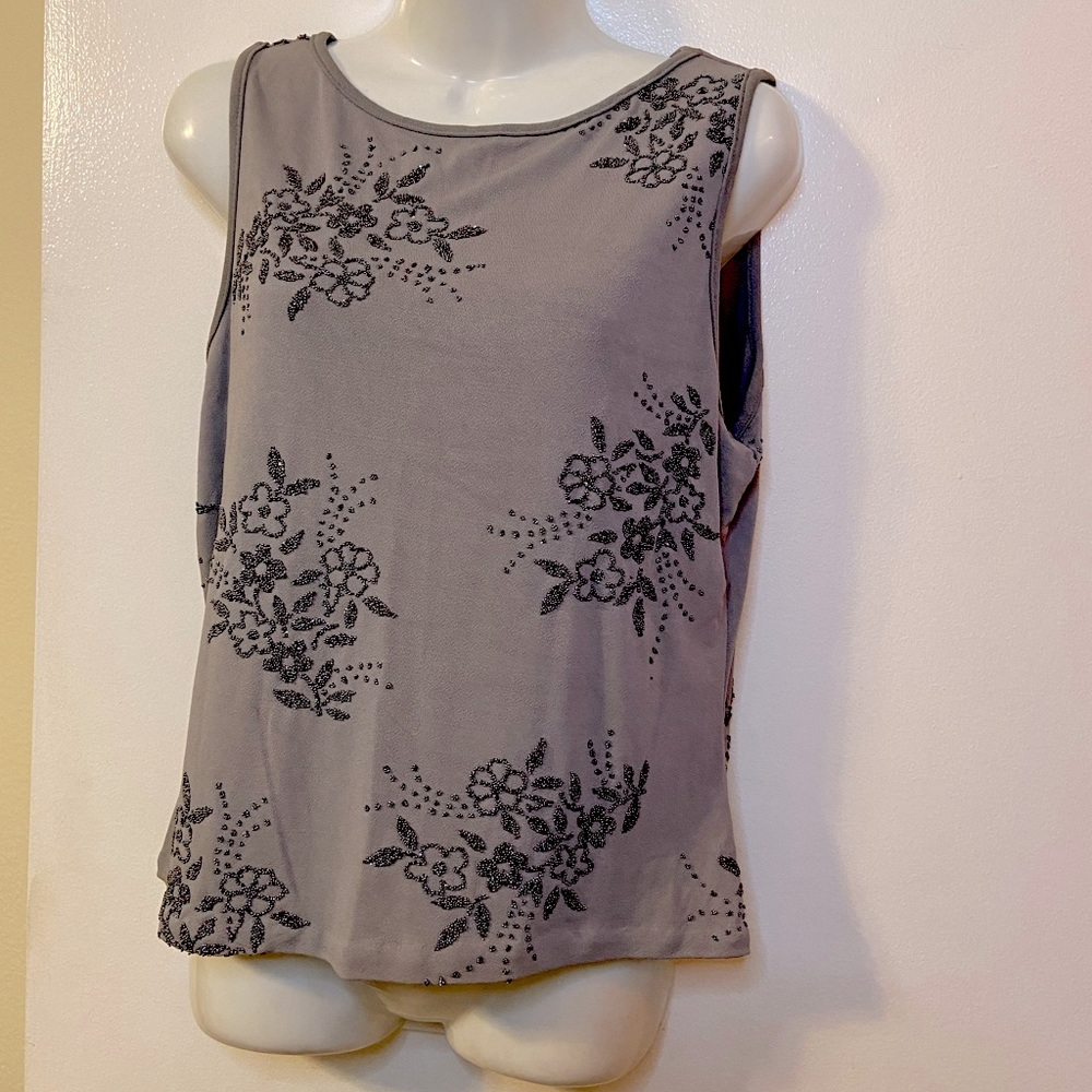 NWT: INC Petite Grey Lycra Spandex Beaded Top